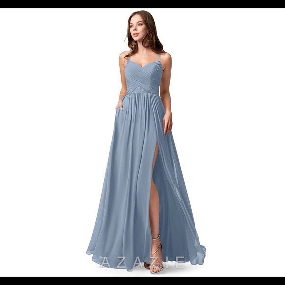 Azazie Leslie Bridesmaids Dress Dusty Blue Chiffon